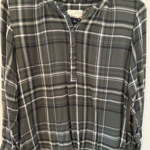 XS Universal Thread Olive Plaid Blouse